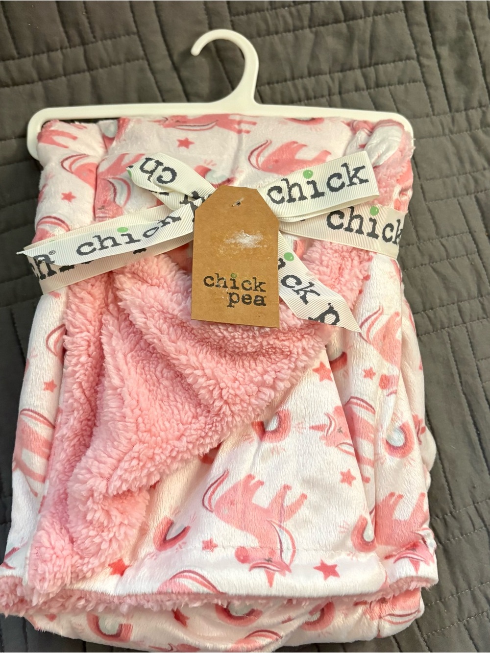 Chick Pea Soft Minky Pink Unicorn & Rainbows Sherpa Baby Blanket Girls Stars